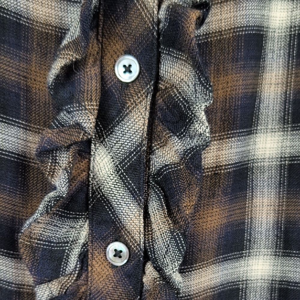 Peruvian Connection Ruffled Button Front Plaid Shirt Top Size M - Picture 4 of 8